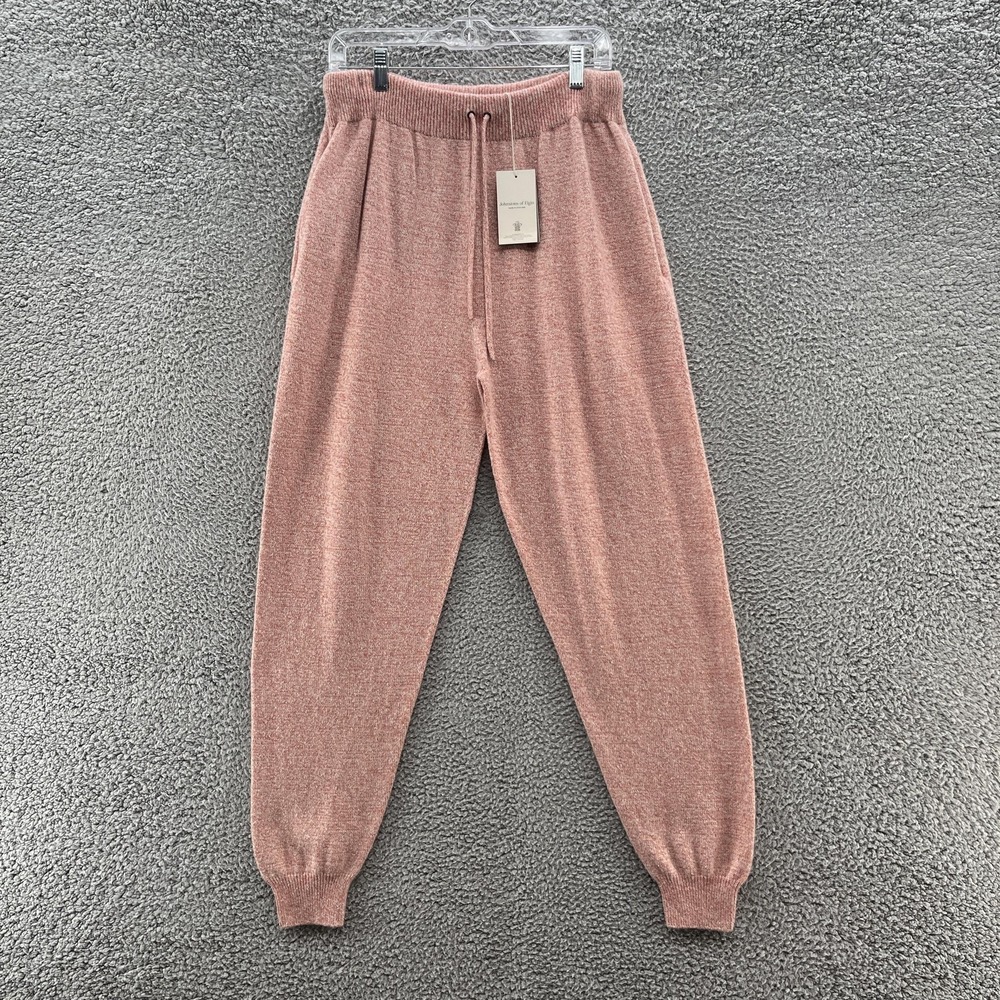 Johnstons of Elgin Pants Womens Medium Pink Cashmere Knit Joggers Made Scotland